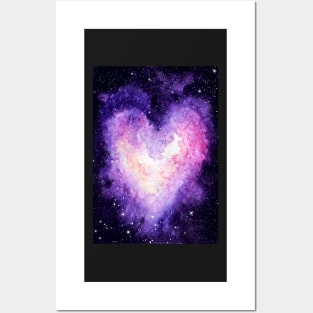 Watercolor Heart Shape Nebula and Outer Space Posters and Art